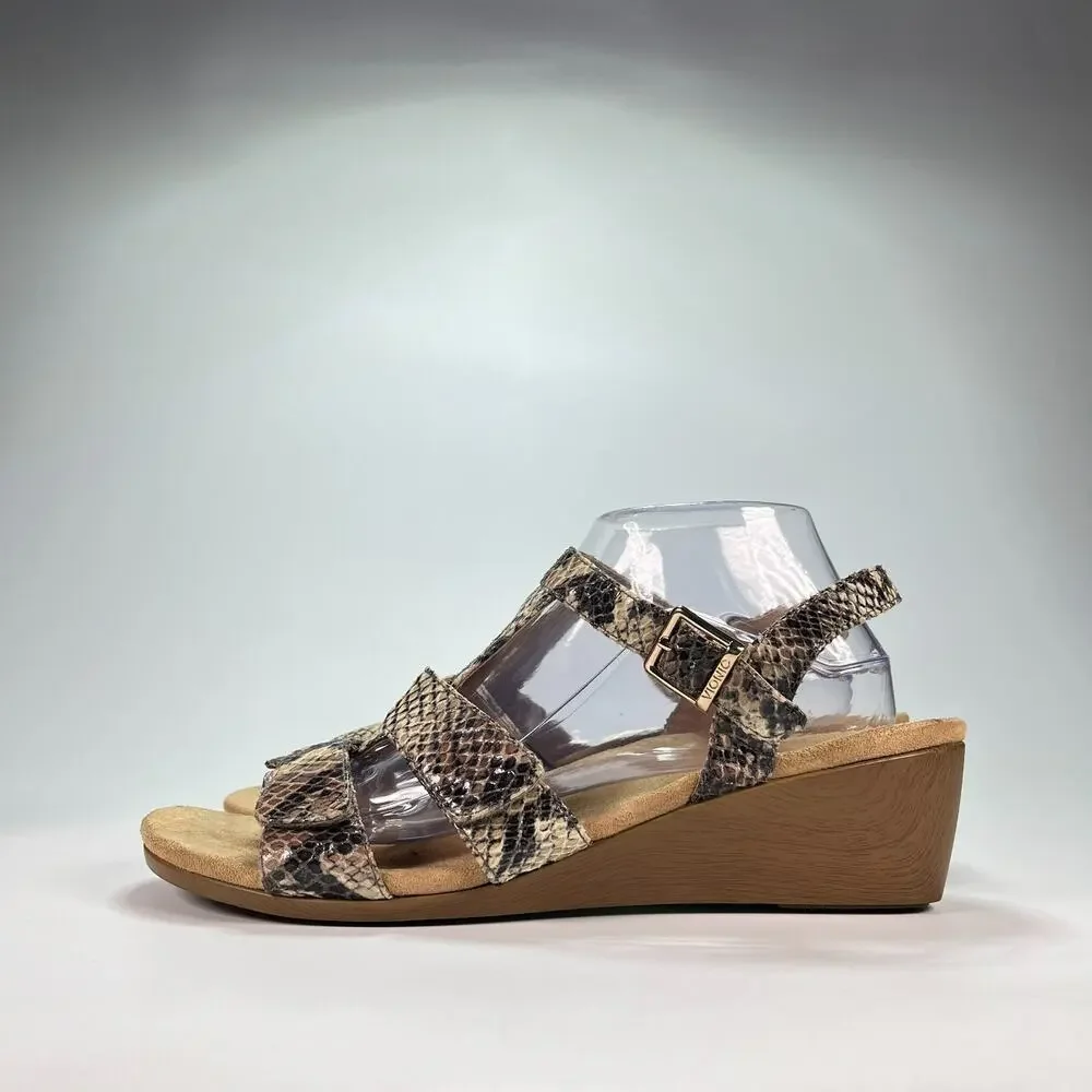 Vionic Glenda Brown Wedge Sandals Natural Snake Print Leather Womens Size 11 - Picture 4 of 10